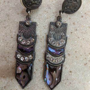 Vintage NURI Dangle Earrings Purple Enamel